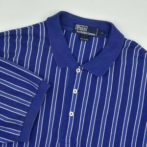 Vintage‎ Polo Ralph Lauren Polo Shirt Mens L Navy Blue Striped Golf Preppy 90s